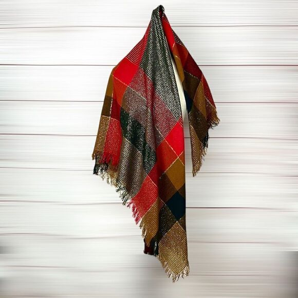 NWOT Ben Goodman Vintage Large Plaid Sparkly Square Scarf Shawl made in Japan - Picture 2 of 8